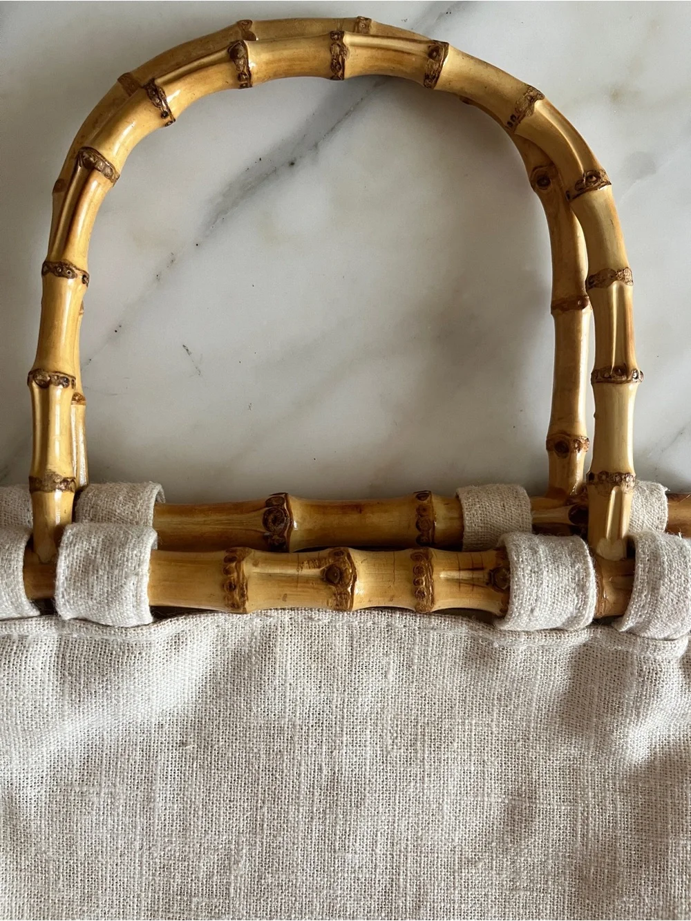 Linen and Bamboo Frame handbag - Natural